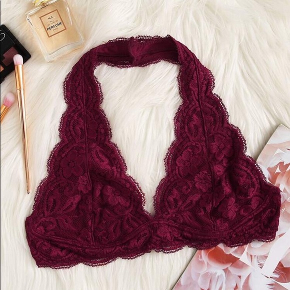 SHEIN Other - NWOT SHEIN Scalloped Lace Halter Maroon Bralette